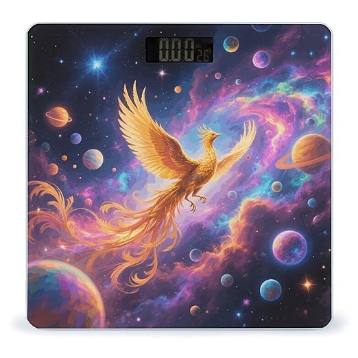 Golden Phoenix in Nebula Scale for Body Weight Sturdy Tempered Glass Weighing Scales with LCD Display Accurate Digital Bathroom Scale Convenient Body Fat Smart Scales Easy Read