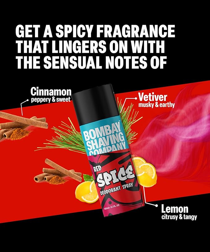 Bombay Shaving Company Body Spray for Men 150ml each (Pack of 2) - Red Spice and Black Vibe (Packaging may vary) 150 ml (Pack of 2)