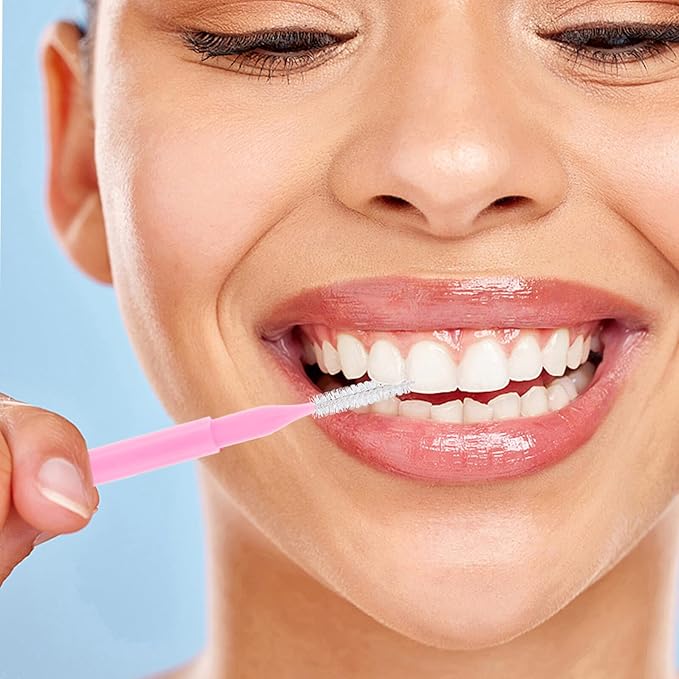 100pcs Interdental Tooth Brushes Pink Small Dental Floss Picks for Braces and Gum Cleaning Oral Care Tools for Orthodontic Use