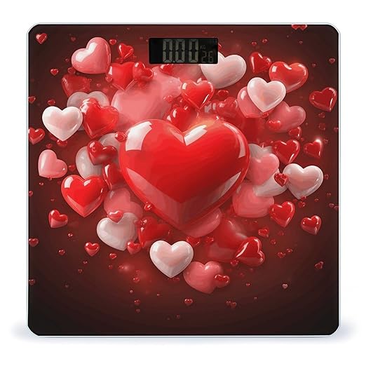 Love Red Hearts Bathroom Scale Automatic Power On/Off Body Scales LCD Backlight Display Square Digital Scale Rounded Corners Bathroom Scales for Home Bedrooms