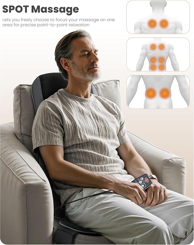 COMFIER Shiatsu Full Back Massager for Chair with Heat with 2 Shiatsu SpeedsHeated Chair Massage Pad with SpotSeat CushionNeck Massagerfor Home Office useGifts for Women Men Mom Dad