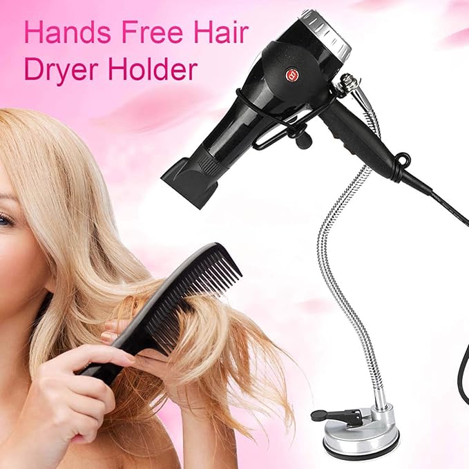Adjustable Hair Dryer Holder Stand 360 Degree Freely Rotation Hair Dryer Wall Universal Holder Hands Hair Blower Stand with Suction Cup