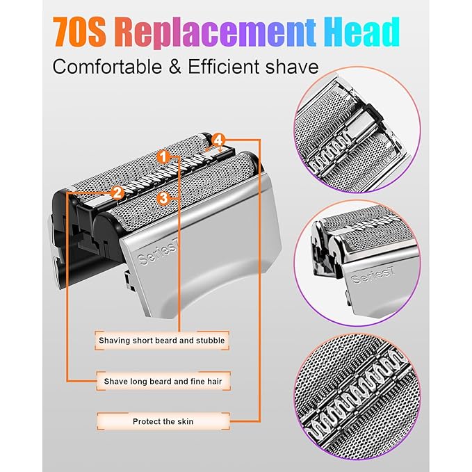70S Electric Shaver Head Replacement Part Compatible with Braun Series 7 70S Electric Shaver Head Replacement (3 Pack)