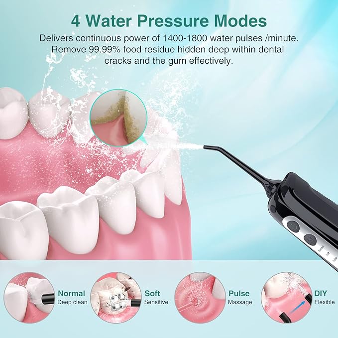 Cordless Water Dental Flosser Teeth Cleaner with Tips Case INSMART Professional 300ML Tank DIY Mode USB Rechargeable Oral Irrigator for Home and Travel IPX7 Waterproof 4 Modes Irrigate for Oral Care