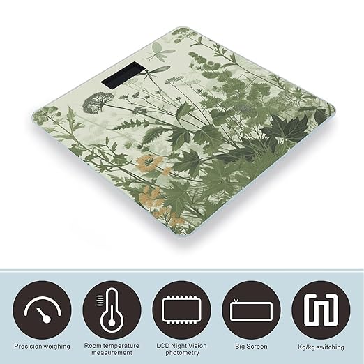 Foliage and Herbs with Dragonflies Winged Bathroom Scale for Body Weight LCD Display Digital Bathroom Scale Tempered Glass Bathroom Weight Scales Fashion Smart Scales for Home Bedroom 400 Lb