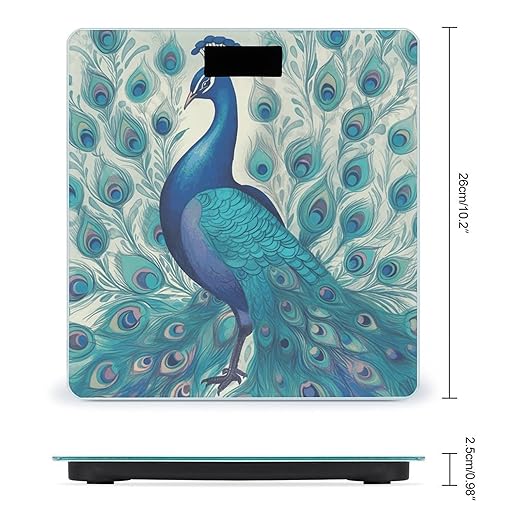 Cute Peacockm Scale for Body Weight Anti-Slip Tempered Glass Digital Bathroom Scales Clear LCD Display Weighing Scale Safe Rounded Corners Smart Scales