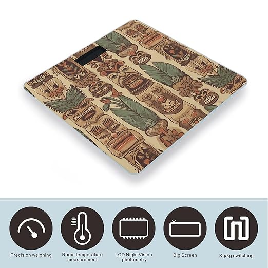 Vintage Aloha Tiki Bathroom Scale Automatic Power On/Off Body Scales LCD Backlight Display Square Digital Scale Rounded Corners Bathroom Scales for Home Bedrooms