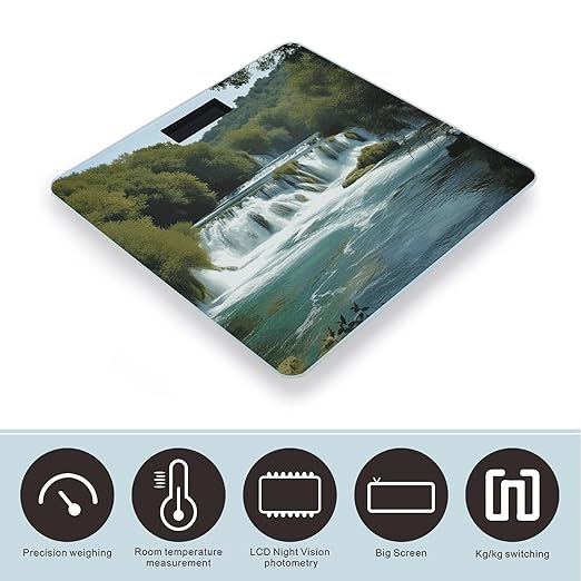 Waterfalls on Krka River Scale for Body Weight Anti-Slip Digital Bathroom Scale Sturdy Toughened Glass Weighing Scales High Precision Safe Rounded Corners Smart Scales