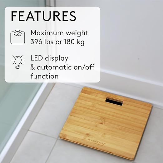 Wooden Bamboo Bathroom Body Weight Scale with Digital LCD Display Maximum Capacity of 396 lbs Adding a Stylish &amp Modern Touch to Your Toilet