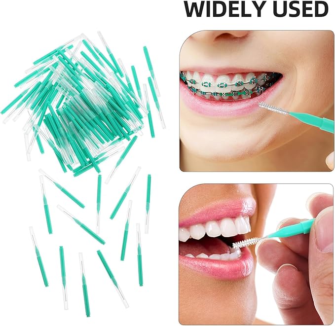 CLISPEED 100pcs Green Interdental Brushes Toothpick Teeth Cleaner Tool Oral Floss Brush for Braces and Gum Care Dental Cleaner Portable Oral Cleaning