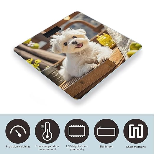 Cute Maltese Puppy Dog Weight Scale Highly Accurate Digital Weighing Scale with Large LCD Display Smart Bathroom Scales for Home Bedrooms and Gift Giving