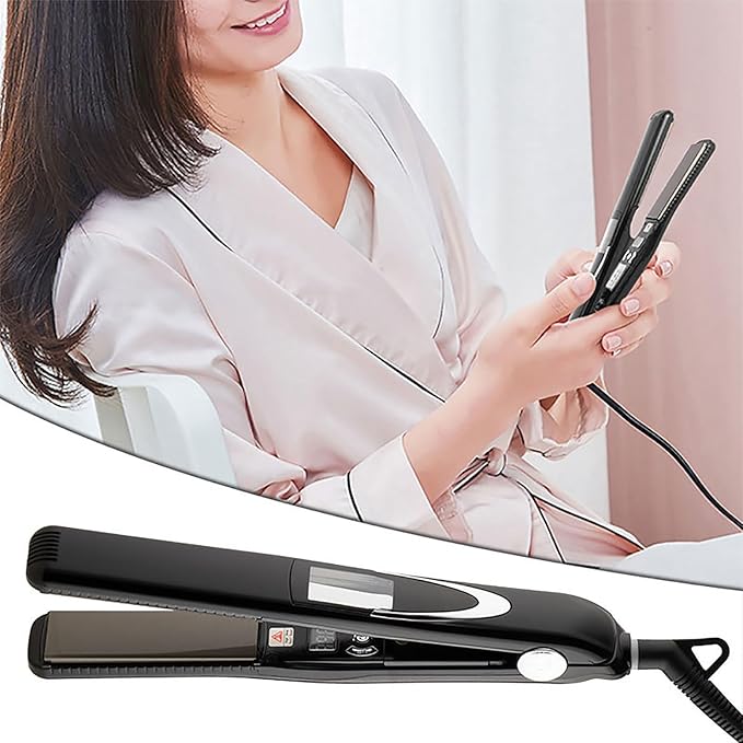Protable Hair Straightener 2 in 1 Hair Care Flat Iron with LED Display Screen and Vibrating Function Adjustable Temperature Range and 30s Fast Heating Auto Shut-Off and Easy to Use for Home