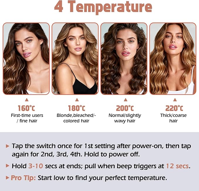 KIMUSE Automatic Rotating Curling Iron 1.25 Inch - 4 Temp Fast Heating 2-Way Rotation Anti-Scald &amp Tangle-Free 30Min Auto Shut-Off Dual Voltage for Travel for All Hair Types &amp Beginners