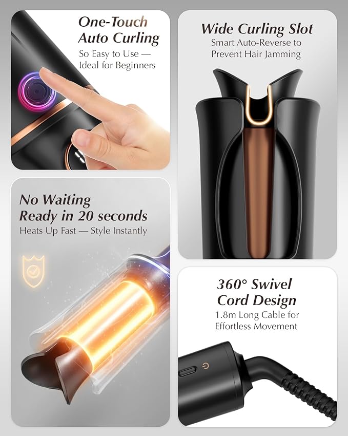 Automatic Rotating Curling Iron – VISKS V668 Pro Ceramic Hair Curler with Keratin-Coated Barrel Digital Temperature Display Anti-Scald 590M Ionic Tangle-Free Dual Voltage 1.5 Inch