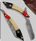 Professional Straight Razor with Leather Strop - Straight Edge Barber Razor Premium for Men &amp Women Stylish (Damascus Steel Blade) (Red White &amp Black)