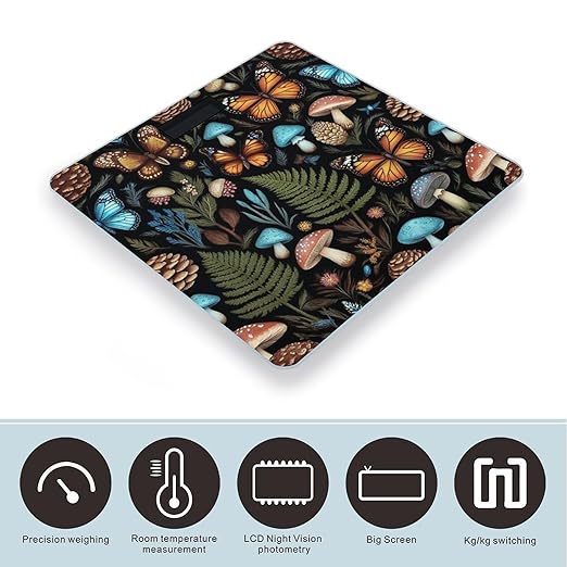 Women's Fashion Automatic Switch Digital Bathroom Weighing Scale Smart Scale Goth Moon Frogs Moth Magical Mushroom Leaves