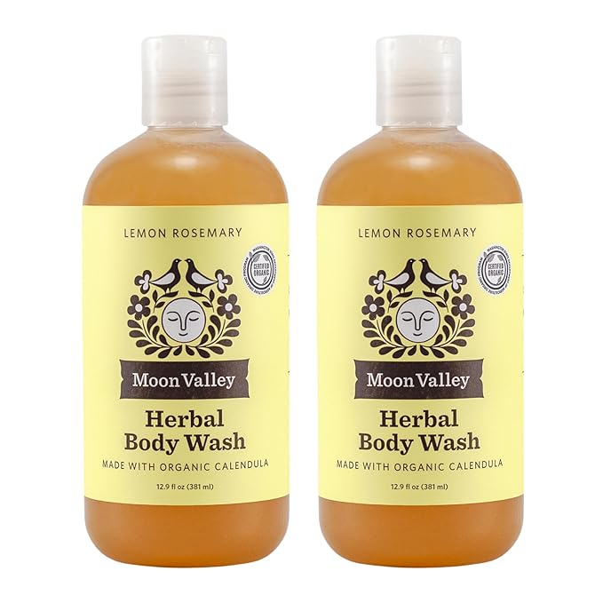 Herbal Body Wash Lemon Rosemary by Moon Valley All Natural Ingredients No Parabens Vegan Moisturizing Essential Oils Two Pack
