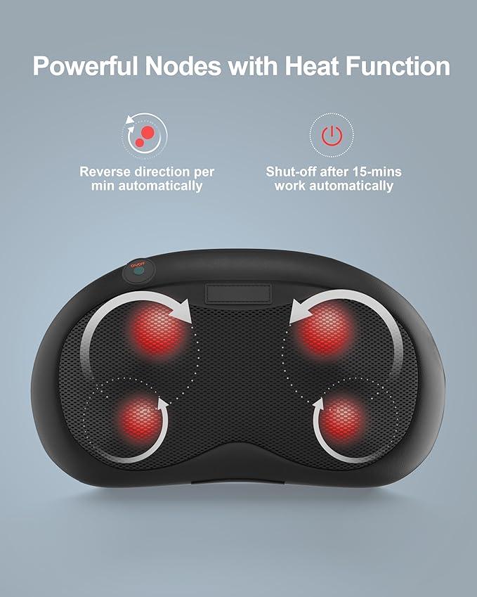 Shiatsu Neck Massager Pillow with Heat Deep Tissue Kneading Back Massagers for Pain Relief - Neck Pillow Massager &amp Heated Back Massager for Shoulder Waist Legs - Ideal Gift for Home Car Offi