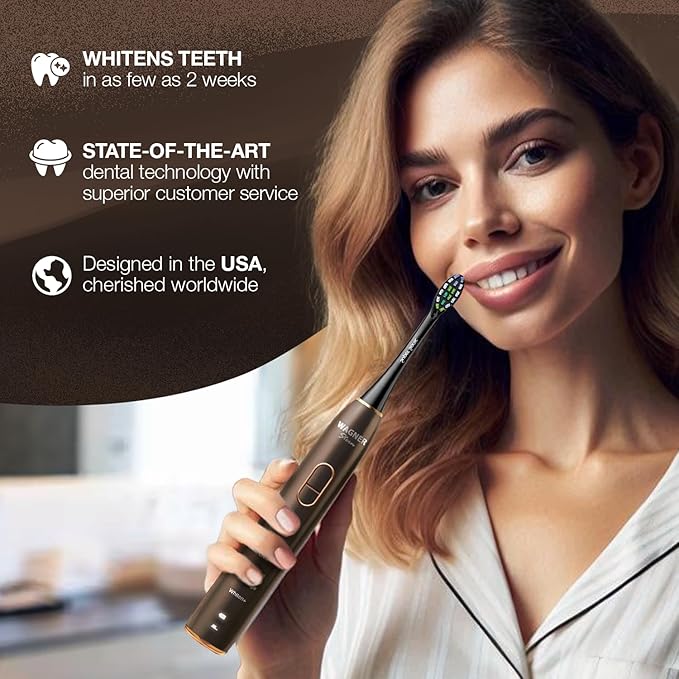 Wagner Stern IntelliBrush Series Whitening Electric Toothbrush with Pressure Sensor. Offers 4 Brushing Modes 3 intensities 8 Soft Brush Heads and a Luxury Travel case.