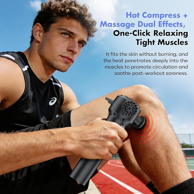 Deep Tissue Massage Gun with Heating 7000 RPM Handheld Vibrating Muscle Massager with 4 Speeds &amp 3 Heads Ideal Gift for Family &amp Sports Enthusiasts