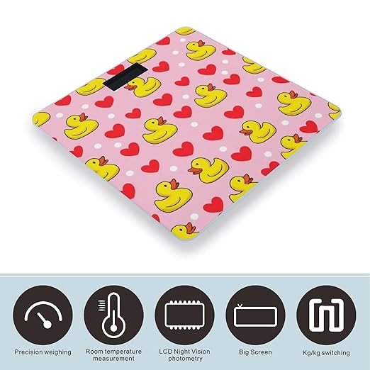 Energy Saving Scale Bathroom Weighing Scale Smart Scale for Body Weight Digital Pink Heart Polka Dots Yellow Rubber Ducks