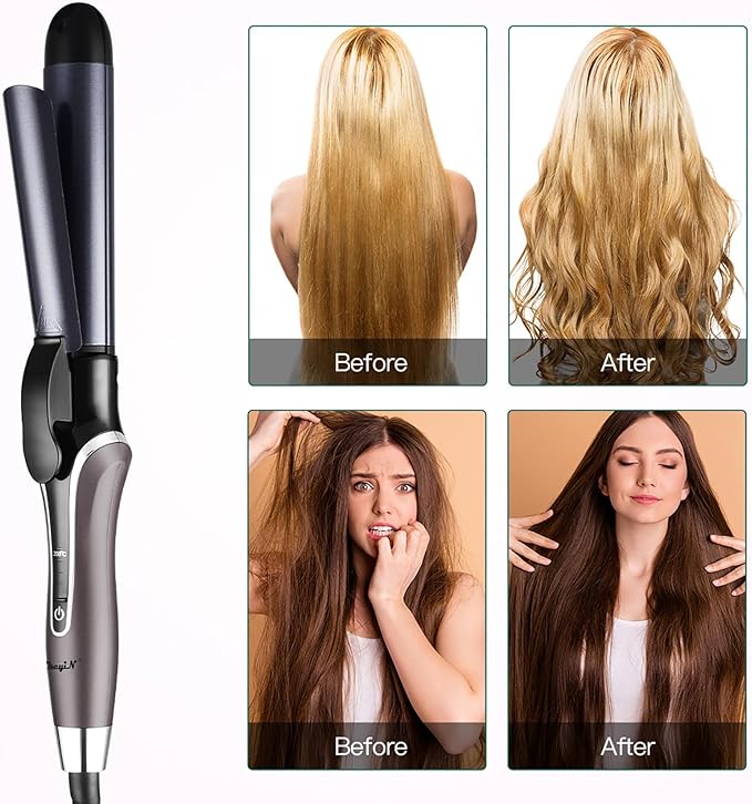 2 in 1 Flat Iron Hair Straightener Curler Dual Use Ceramic Hair Straightening Iron for Long Short Thick Fine Hair Professional Hair Curler 120 ℃ ~ 200 ℃ Adjustable Fast Heating