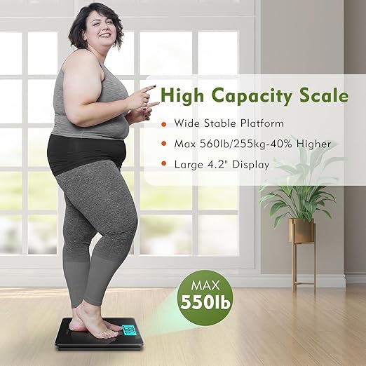 560lbs Bathroom Scale for Body Weight Over 500 lbs Accurate Digital Weighing Machine with Wide Platform 12.2 x 12.9 Large Backlit LCD DisplayHigh Capacity for Heavy Duty Seniors