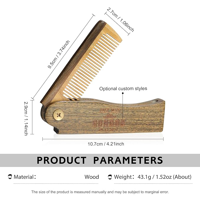 Wooden Beard Comb for Men Wooden Combs with the Engraving Folding Pocket Comb for Moustache Beard &amp Hair (Wood One)