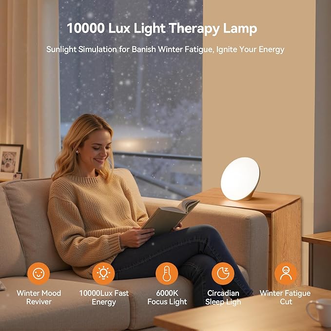 670nm Red Light Therapy Sleep Device &amp 10000 Lux Sun Lamp – Dual Function Sleep Aid and Sunlight Lamp Red Night Light Lamp to Support Deep Relaxation and Improve Sleeping for Adult &amp Kid Bed
