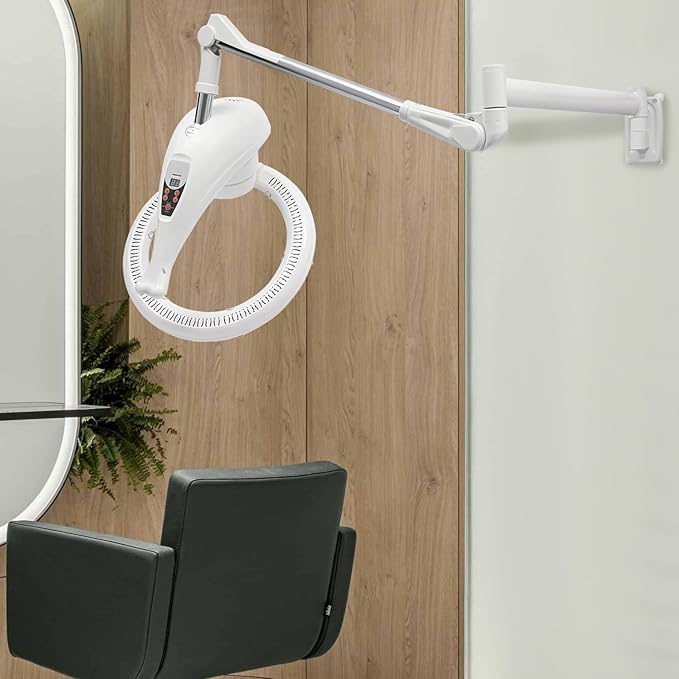Multifunctional Hair Treatment Machine Wall Mount Orbiting Rotating Hair Treatment Machine with 360° Rotating Heat Ring 60-Min Timer and Adjustable Arms for Salon Spa Family (White)