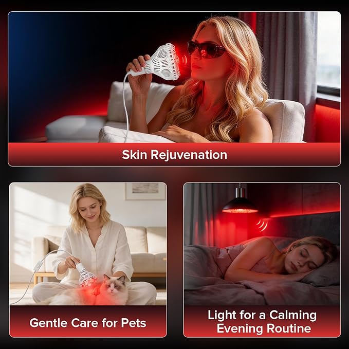 SANSI Red Light Therapy for Body Face 660nm 850nm 56Pcs Dual Chip LEDs High Irradiance Infrared Light Therapy Lamp Handheld for Skin Care Muscle Comfort Scalp Health Relaxation 32W E26 Base