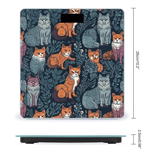Cat Print Scale for Body Weight Highly Accurate Digital Bathroom Scale Sturdy Tempered Glass Weighing Scales with LCD Display Fashion Body Fat Smart Scales 400lb