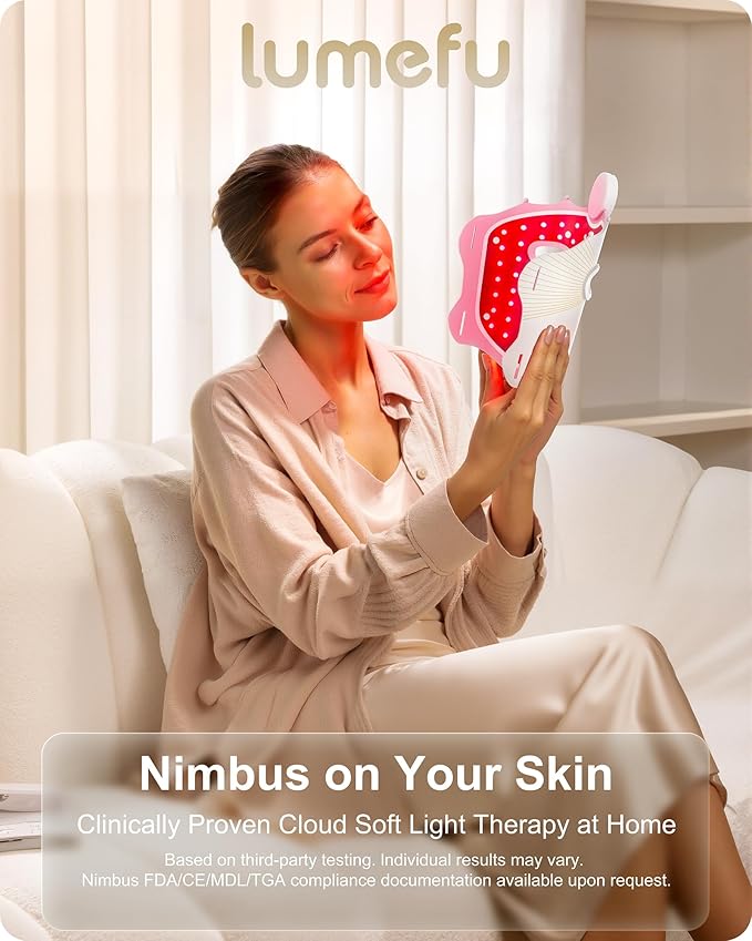 Lumefu Nimbus Red Light Therapy for Face FDA-Cleared 3D Red Light Therapy Mask Anti-Acne Full Face Coverage 3 Treatment Modes 850nm NIR &amp Blue LED Cordless Portable Home Use &amp Travel