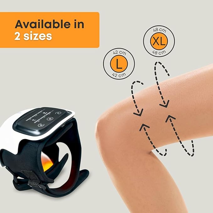 Careella Advanced Wireless Knee Massager – Heated &amp Rechargeable Pad with Smart Vibration Cordless Comfort Device &amp Gentle Light for Knees &amp Joints - XL Size Adjustable Brace - Portable R