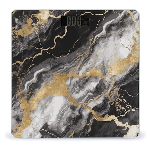 Digital Bathroom Scale for Body Weight Scale with Bright LCD Display High Accuracy Step-On Technology Auto On/Off Black White Gold Foil Marble Digital Scales 400 Lbs /180kg