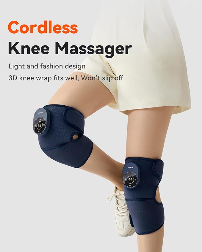 Cordless Knee Massager with Heat Vibration for Pain Relief MAXwarm 3.0[2026 Upgraded]-Electric Heated Knee Brace with 3 Heat Levels and 3 Massage Mode for Men Women(Blue 1-Pack)