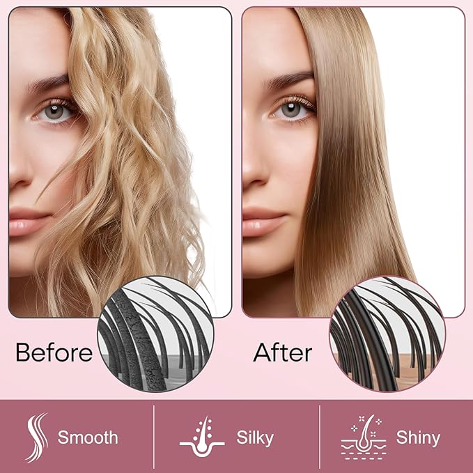 Hair Straightener Brush - SIQUER Ionic Hair Straightening Brush with 13 Temps LCD Display 45s Fast Heating 60mins Auto-Off Anti-Scald Ceramic Hair Straightener Comb for Home Salon Black