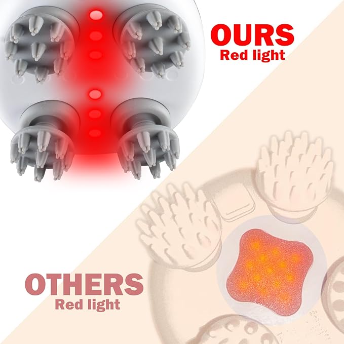 Electric Scalp Massager with red Light TherapyWaterproof Head Massager with 108 nodes4 ModesWireless Charging to Relieve deep Tissue Pressure