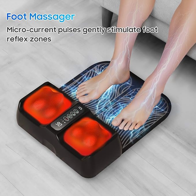 Electric Foot Massager with Heat – Premium Shiatsu Foot Massage Device Portable Rechargeable Design for Home Office &amp Travel