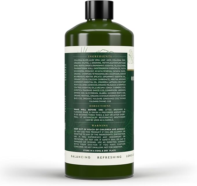 Nano Silver Mouthwash | All Natural | Adult Restorative Mouth Rinse | Aloe Vera Colloidal Silver &amp Tea Tree | Complete Oral Care &amp Fresh Breath | Fluoride GMO &amp Alcohol Free