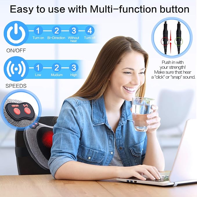 Papillon Shiatsu Back Massager with Heat Deep Tissue Massage Pillow for NeckShoulderFoot &amp Lower Back Pain ReliefElectric Kneading Massager for Home Office Car-Gifts for Mom Dad Men Women