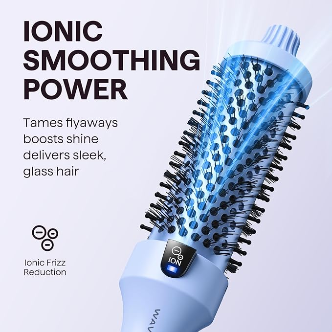 Wavytalk Blowout Boost Thermal Brush 1.5 inch Heated Round Brush for Blowout Look Negative Ion Technology Ceramic Tourmaline 5 Temperature Settings Dual Voltage Blue