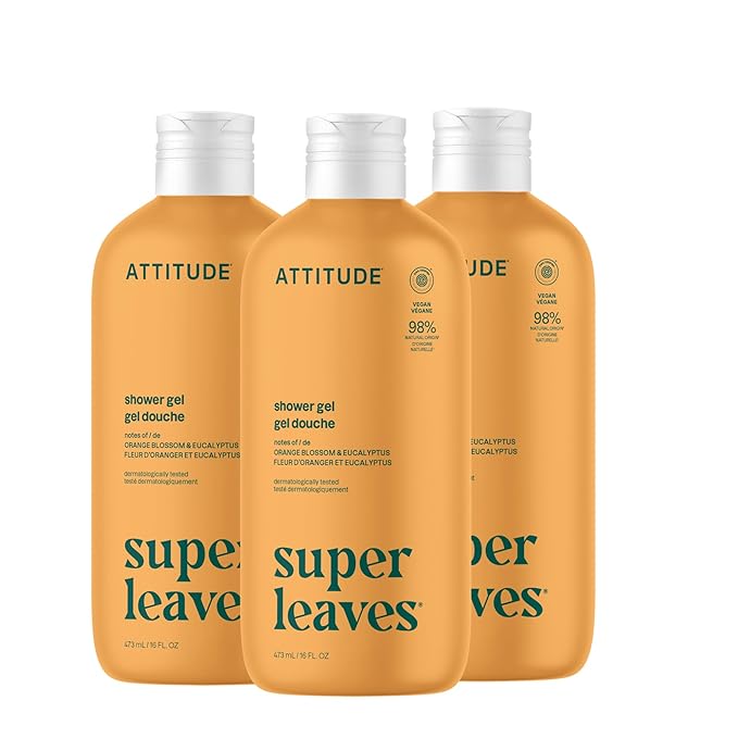 ATTITUDE Body Wash EWG Verified Shower Gel Dermatologically Tested Plant and Mineral-Based Vegan Personal Care Products Orange Blossom &amp Eucalyptus Scent 16 Fl Oz (Pack of 3)