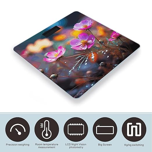 Colorful Small Flower Scale for Body Weight Smart Scales Digital Bathroom Scale High Precision Weighing Scales with Large Display Weighing Machine for People