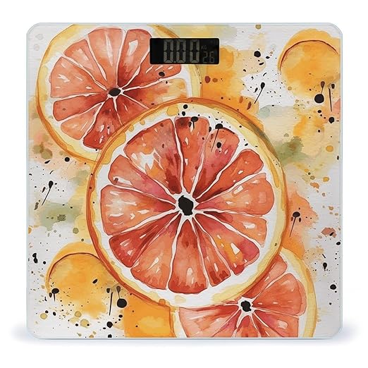 Watercolor Orange Slice Scale for Body Weight Anti-Slip Tempered Glass Digital Bathroom Scales Clear LCD Display Weighing Scale Safe Rounded Corners Smart Scales