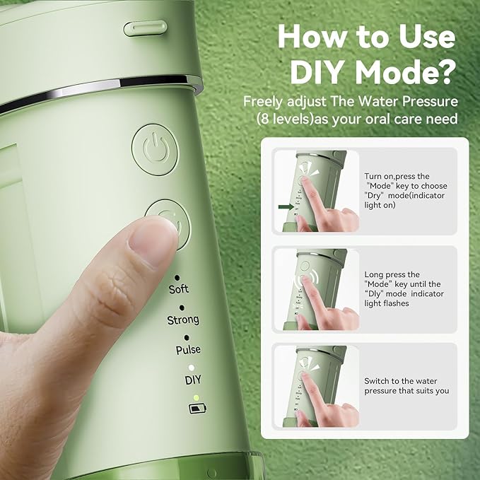 JTF Portable Water Flosser for Travel: Compact Mini Design 3 Modes &amp 8 DIY Pressure Levels for Sensitive Teeth &amp Braces - with 5 Nozzles &amp Removable 230ml Tank Cordless Oral Irrigator fo