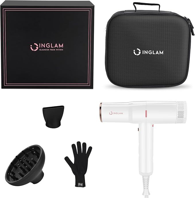 Hair Dryer IG INGLAM Professional 110000 RPM High Speed Blow Dryer Negative Ion Low Noise 3 Heat Settings &amp 3 Speed &amp Cold Settings Lightweight for Travel Home Salon Ionic Hair Dryer