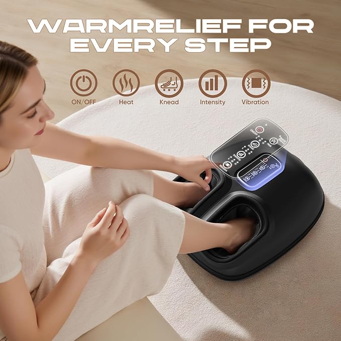 Foot Massager with Heat Vibration &amp Rolling Compression - Plantar Fasciitis Relief Neuropathy Pain Relief Fits Size up to 13 Multiple Modes Ideal Gifts for Men/Women