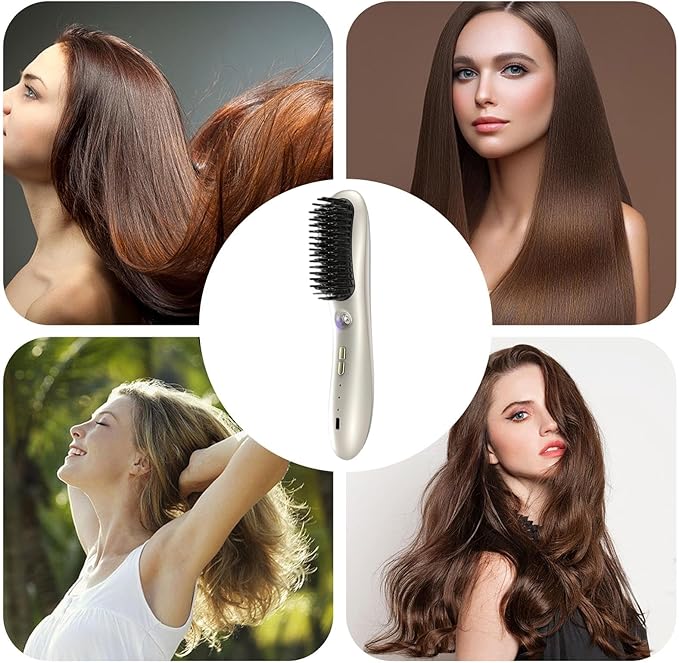 Hair Straightener Brush - Lightweight Hair Straightener Comb | 3 Temp Settings Rechargeable Styling Tools Streamlined Negative Ionic Comb for Home Outdoor Travel Vacation