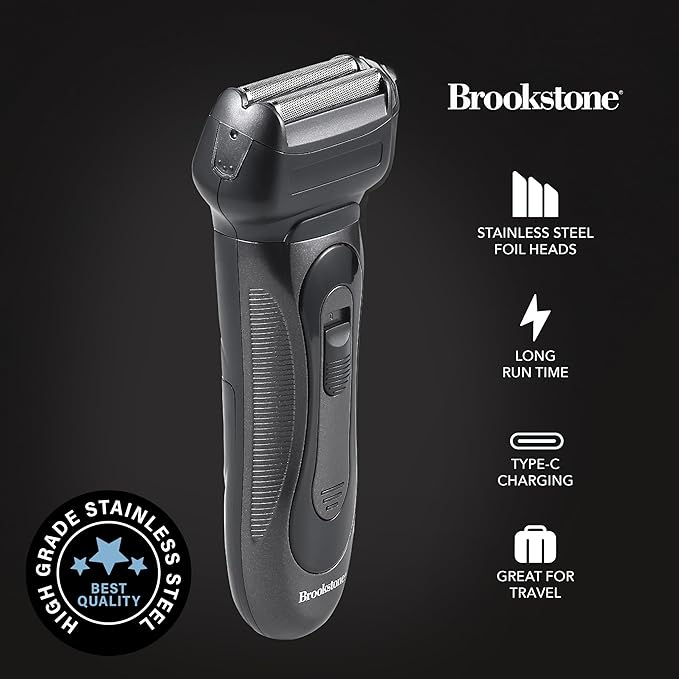 Brookstone - Electric Razor for Men Foil Shaver Precision Foil Blades Comfortable Close Shave Professional Quality (Black)